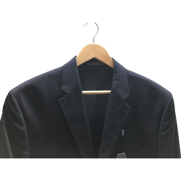 Savane Suit Jacket Men's Size 42 Long Black Blue Pinstripes Travel Intelligence - Picture 3 of 9